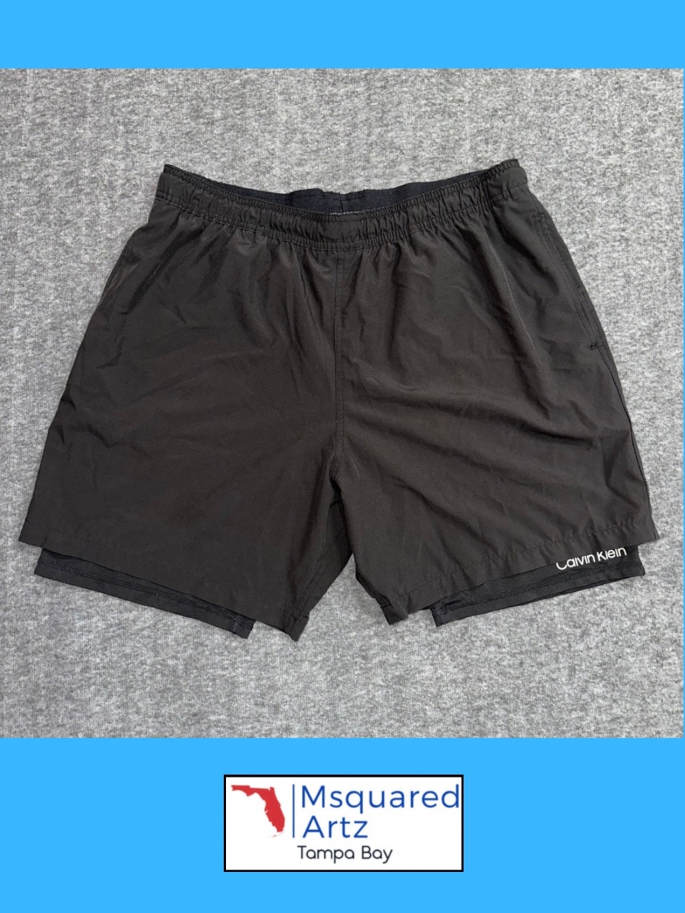 Calvin Klein Swimwear Men’s XL Black 2-in-1 Shorts Compression Liner Drawstring